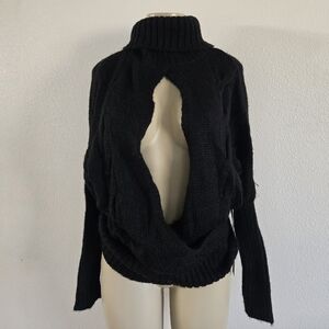 Renee C. Black Cutout Turtleneck Sweater